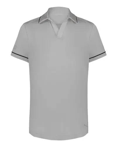Holloway 222701 Women's CoolCore® Polo in Athletic Grey/ Black — blank polo, front view