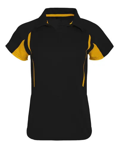 Holloway 222730 Women's Two-Tone Avenger Polo in Black/ Light Gold — blank polo, front view