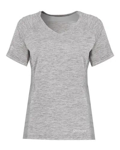 Holloway 222771 Women's Electrify CoolCore® V-Neck T-Shirt in Athletic Grey Heather — blank t-shirt, front view