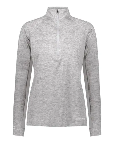Holloway 222774 Women's Electrify CoolCore® Quarter-Zip Pullover in Athletic Grey Heather — blank garment, front view