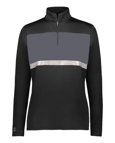 Holloway 222791 Women's Prism Bold Quarter-Zip Pullover in Black/ Carbon — blank garment, front view