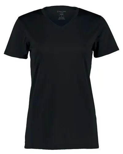 Holloway 222820 Women's Momentum V-Neck T-Shirt in Black — blank t-shirt, front view