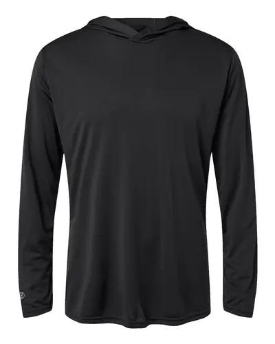 Holloway 222830 Men's Momentum Hooded Long Sleeve T-Shirt in Black — blank hooded sweatshirt, front view