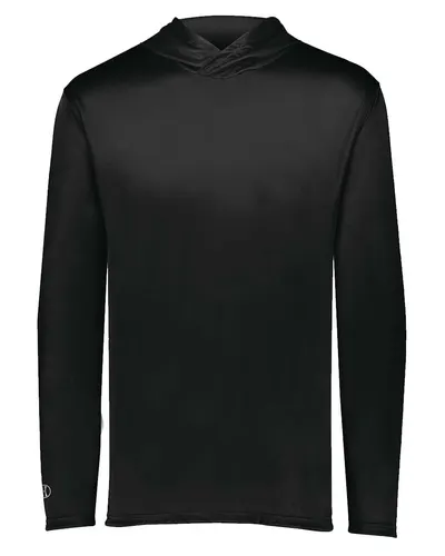 Holloway 222831 Youth Momentum Hooded Long Sleeve T-Shirt in Black — blank hooded sweatshirt, front view