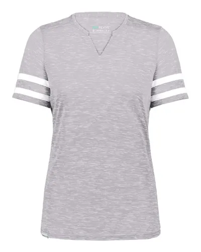 Holloway 223245 Women's Eco Revive™ Monterey V-Neck T-Shirt in Athletic Heather/ White — blank t-shirt, front view
