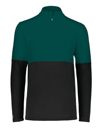 Holloway 223500 Men's Momentum Team Quarter-Zip Pullover in Black/ Dark Green — blank garment, front view