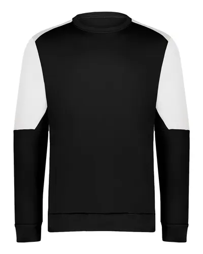 Holloway 223525 Men's Momentum Team Crewneck Sweatshirt in Black/ White — blank crewneck sweatshirt, front view