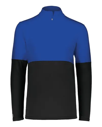 Holloway 223600 Youth Momentum Team Quarter-Zip Pullover in Black/ Royal — blank garment, front view
