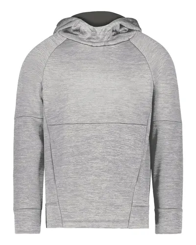 Holloway 223680 Youth All-Pro Performance Fleece Hooded Sweatshirt in Athletic Grey Heather/ Iron — blank hooded sweatshirt, front view
