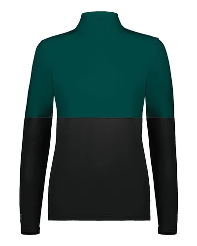 Holloway 223700 Women's Momentum Team Quarter-Zip Pullover in Black/ Dark Green — blank garment, front view