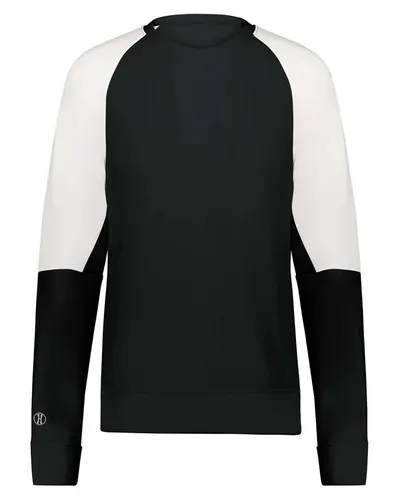 Holloway 223725 Women's Momentum Team Crewneck Sweatshirt in Black/ White — blank crewneck sweatshirt, front view