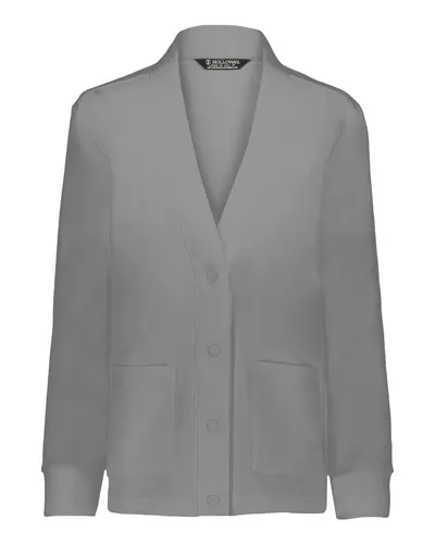 Holloway 223781 Women's Heritage Prep Cardigan in Athletic Heather — blank garment, front view