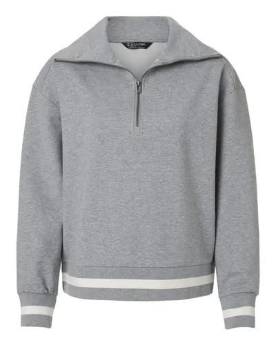 Holloway 223782 Women's Heritage Prep Quarter-Zip Pullover in Athletic Heather/ Vanilla — blank garment, front view