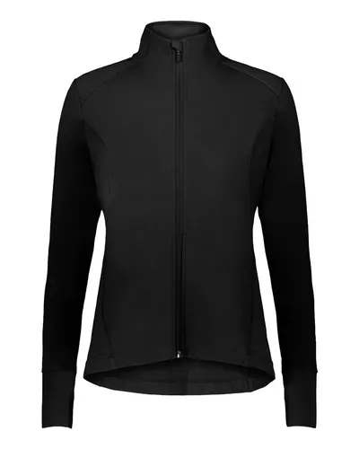 Holloway 223865 Girls' Eco Revive­­™ City Flex Full-Zip Jacket in Black — blank jacket, front view