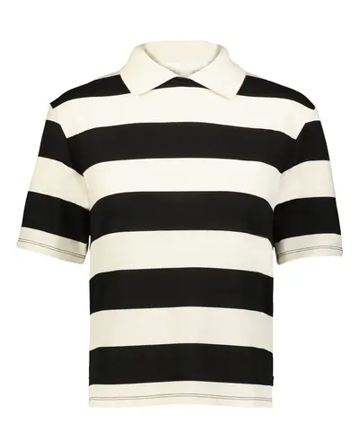 Holloway 226302 Women's Prep Street Rugby Crop T-Shirt in Alabaster/ Vintage Black — blank t-shirt, front view