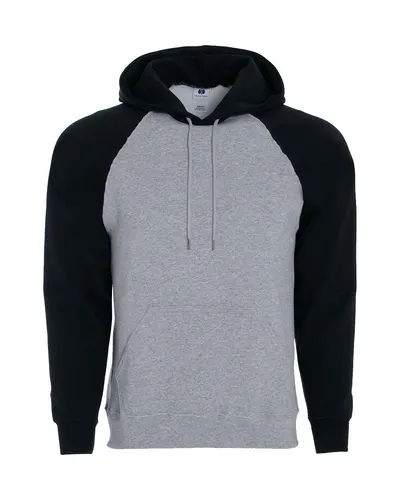 Holloway 229179 Men's Athletic Fleece Banner Hooded Sweatshirt in Athletic Heather/ Black — blank hooded sweatshirt, front view