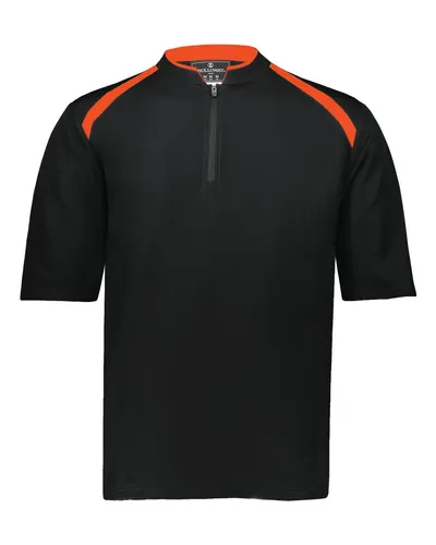 Holloway 229581 Men's Clubhouse Short Sleeve Quarter-Zip Pullover in Black/ Orange — blank garment, front view