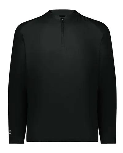 Holloway 229595 Men's Clubhouse Quarter-Zip Pullover in Black/ Black — blank garment, front view