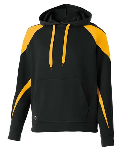 Holloway 229646 Youth Prospect Athletic Fleece Hooded Sweatshirt in Black/ Light Gold — blank hooded sweatshirt, front view