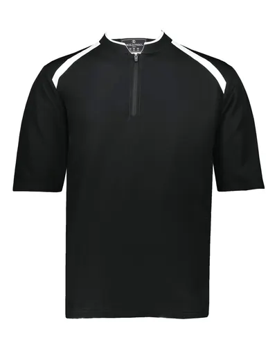 Holloway 229681 Youth Clubhouse Short Sleeve Quarter-Zip Pullover in Black/ White — blank garment, front view