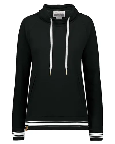 Holloway 229763 Women's All-American Fleece Funnel Neck Sweatshirt in Black/ White — blank crewneck sweatshirt, front view