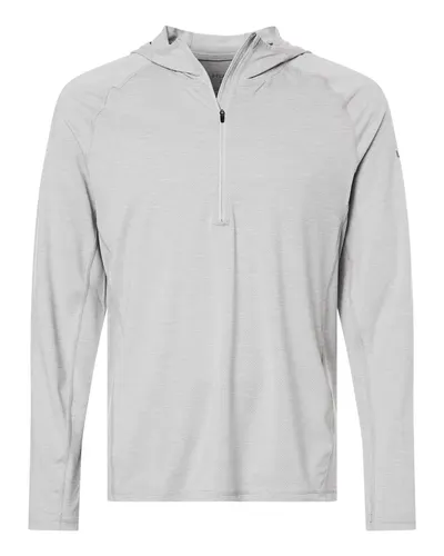 HUK H1200668 Men's Atoll Half-Zip Hooded Pullover in Harbor Mist — blank hooded sweatshirt, front view