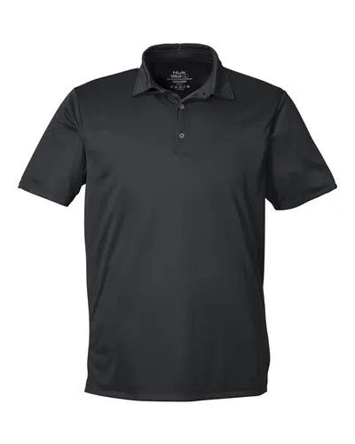 HUK H120558 Men's Pursuit Performance Polo in Black — blank polo, front view