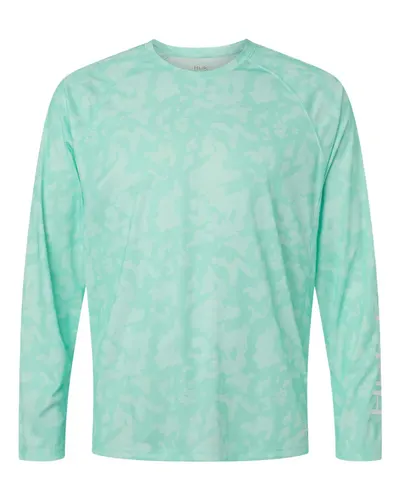 HUK H12L0017 Men's Lopro Running Lakes Long Sleeve T-Shirt in Beach Glass — blank long sleeve tee, front view