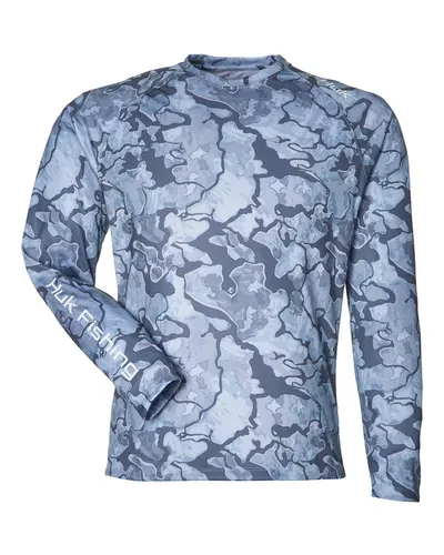 HUK H12L003 Unisex LoPro Camo Long Sleeve T-Shirt in Erie — blank long sleeve tee, front view