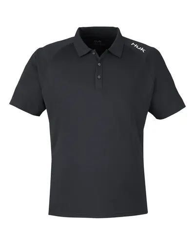 HUK H12L005 Men's LoPro Solid Performance Polo in Black — blank polo, front view