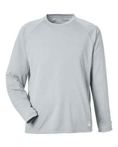 HUK H12L009 Men's LoPro Pursuit Long Sleeve T-Shirt in Harbor Mist — blank long sleeve tee, front view