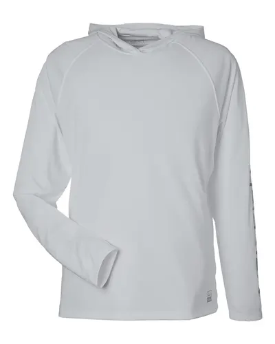 HUK H12L010 Men's LoPro Pursuit Long Sleeve Hooded T-Shirt in Harbor Mist — blank hooded sweatshirt, front view