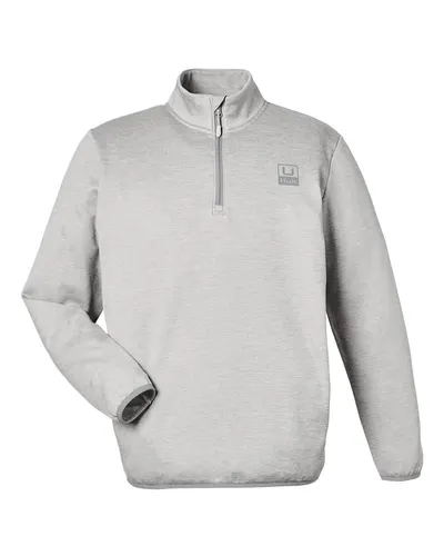 HUK H130098 Men's Coldfront+ Quarter-Zip Pullover in Harbor Mist Heather — blank garment, front view
