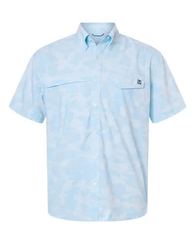 HUK H1500220 Men's Tidepoint Printed Short Sleeve Shirt in Coastal Drift — blank garment, front view