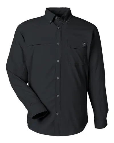 HUK H150172 Men's Tide Point Pocket Fishing Shirt in Black — blank garment, front view