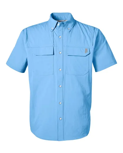 HUK H150183 Men's Creekbed Short Sleeve Shirt in Marolina Blue — blank garment, front view