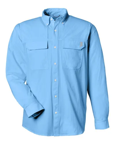HUK H150184 Men's Creekbed Pocket Fishing Shirt in Marolina Blue — blank garment, front view