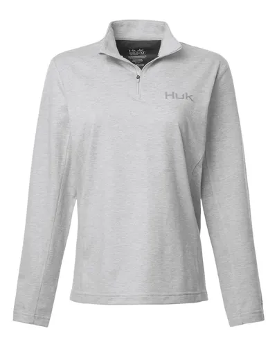 HUK H6130024 Women's Coldfront+ Quarter-Zip Pullover in Harbor Mist Heather — blank garment, front view