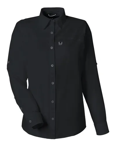HUK H615006 Women's Tide Point Shirt in Black — blank garment, front view