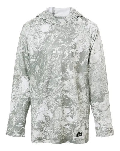 HUK H712L003 Youth Pursuit Mossy Oak Printed Hooded Long Sleeve T-Shirt in Seagrass — blank hooded sweatshirt, front view