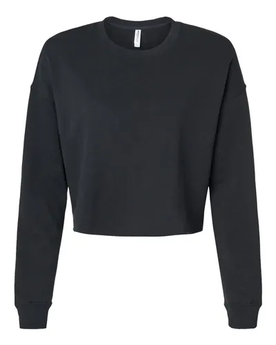 Independent Trading Co. AFX24CRP Women's Lightweight Crop Crewneck Sweatshirt in Black — blank crewneck sweatshirt, front view