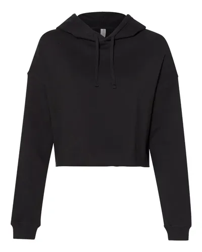 Independent Trading Co. AFX64CRP Women’s Lightweight Crop Hooded Sweatshirt in Black — blank hooded sweatshirt, front view