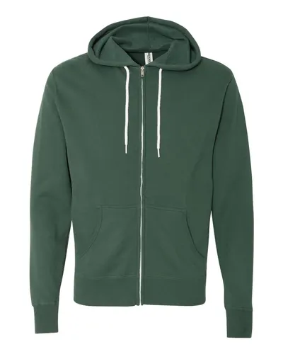 Independent Trading Co. AFX90UNZ Unisex Lightweight Full-Zip Hooded Sweatshirt in Alpine Green — blank hooded sweatshirt, front view