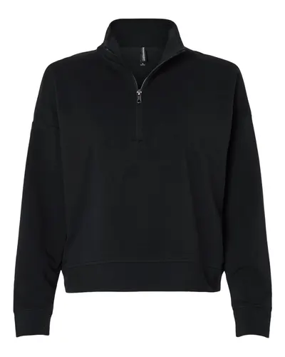 Independent Trading Co. EXP15WPQ Women's Perform Quarter-Zip Pullover in Black — blank garment, front view