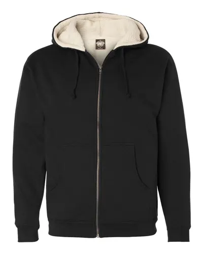 Independent Trading Co. EXP40SHZ Men's Sherpa-Lined Full-Zip Hooded Sweatshirt in Black/ Natural — blank hooded sweatshirt, front view