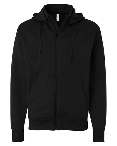 Independent Trading Co. EXP80PTZ Unisex Poly-Tech Full-Zip Hooded Sweatshirt in Black — blank hooded sweatshirt, front view
