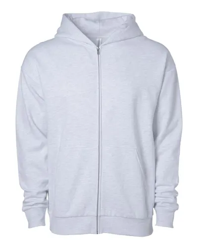 Independent Trading Co. IND280ZIP Unisex Avenue Midweight Full-Zip Hooded Sweatshirt in Ash Heather — blank hooded sweatshirt, front view