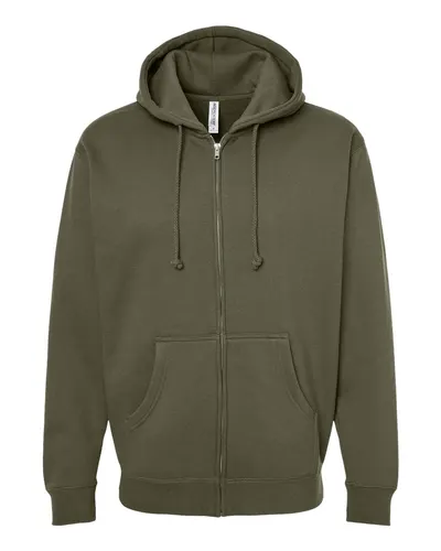 Independent Trading Co. IND4000Z Unisex Heavyweight Full-Zip Hooded Sweatshirt in Army — blank hooded sweatshirt, front view