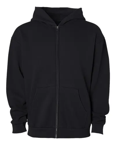 Independent Trading Co. IND420ZIP Unisex Mainstreet Heavyweight Full-Zip Hooded Sweatshirt in Black — blank hooded sweatshirt, front view