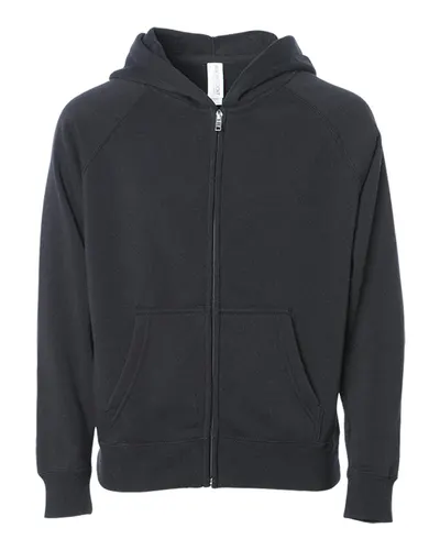Independent Trading Co. PRM10TSBZ Toddler Lightweight Special Blend Raglan Zip Hood in Black — blank garment, front view